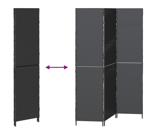 Biombo  de 3 paneles plegable negro 146x180 cm de poliratán