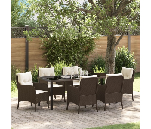 Set de Comedor de Jardín  de 7 Piezas con Cojines Marrón Ratán Poli