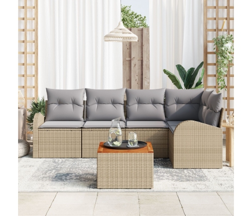 Conjunto de Sofás de Jardín de 6 Piezas con Cojines Beige Ratán Sintético Acacia