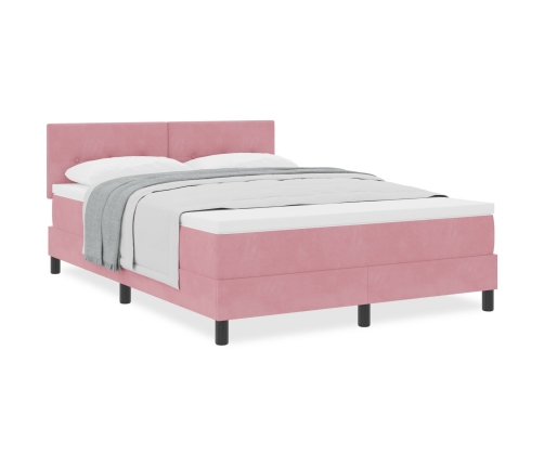 Cama Box Spring  con Colchón Rosa 140x190 cm Terciopelo