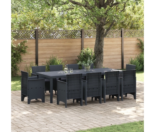Conjunto de Comedor de Jardín de 11 Piezas con Cojines Antracita Poliratán