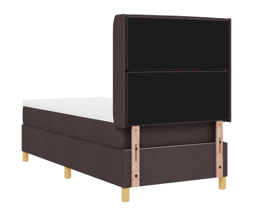 Cama Box Spring  con Colchón y LED Marrón Oscuro 90x200 cm Tela