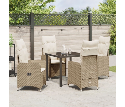 Set de Comedor de Jardín de 5 Piezas  con Almohadones Beige Poliratán
