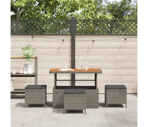 Juego de Comedor de Jardín de 4 Piezas con Cojines Gris de Poliratán y Acacia