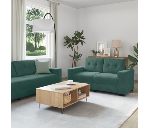 Set de Sofá de 3 Piezas con Cojines en Terciopelo Verde Oscuro