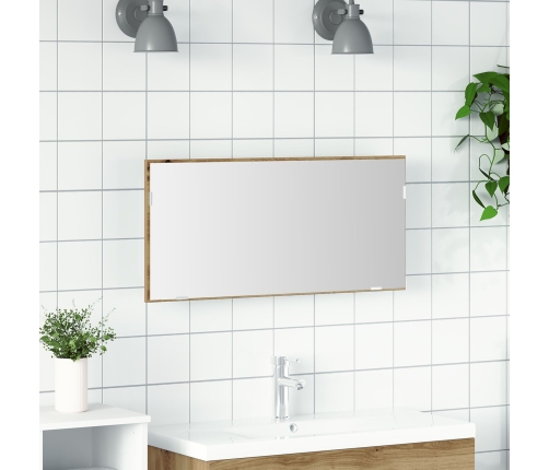 Gabinete de espejo de baño  con luz LED acabado roble artesanal 80x37 cm