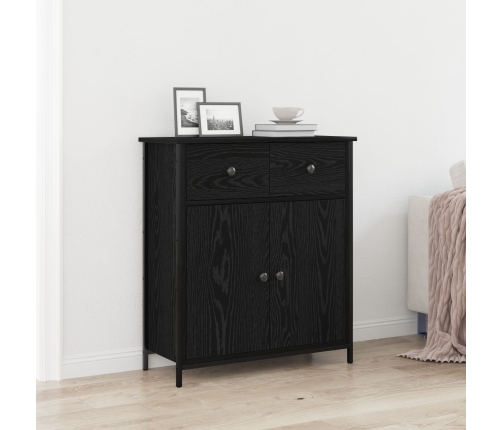 Aparador Negro de Roble 70x30x80 cm de Madera Ingenierizada y Acero