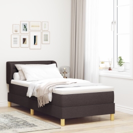 Cama Box Spring  con Colchón Marrón Oscuro 100x200 cm Tela