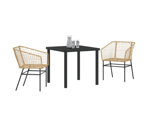 Set de Comedor de Jardín  de 3 Piezas Marrón Poliratán