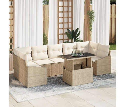 Juego de Sofá de Jardín de 8 Piezas con Cojines Beige Ratán PE