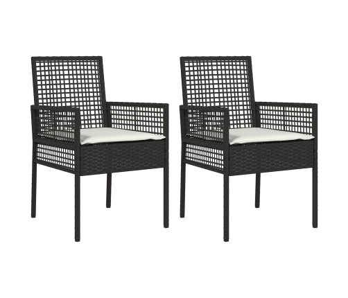 Sillas de Jardín  2 pcs con Cojines Negro Poliratán