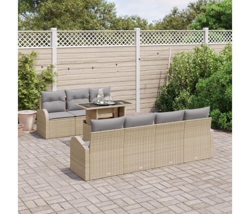 Conjunto de Sofás de Jardín  de 8 piezas con Cojines Beige de Ratán Poliéster