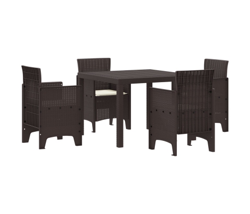 Juego de Comedor de Jardín de 5 Piezas  con Cojines Marrón Ratán Sintético