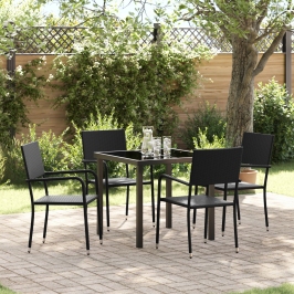 Set de Comedor de Jardín  de 5 Piezas Negro Poliratán