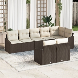 Conjunto de Sofá de Jardín  Set de 8 Piezas Crema, Marrón