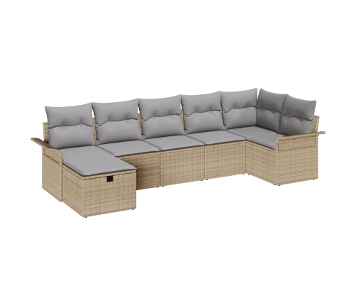 Conjunto de Sofá de Jardín  de 7 Piezas con Cojines Beige Ratán Poliéster