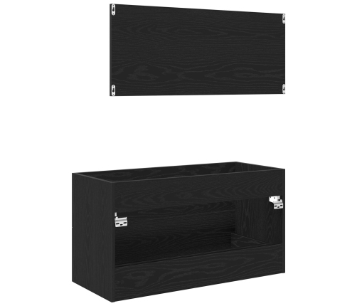 Mueble de lavabo con espejo de roble negro 90x45x1,5 cm de madera elaborada