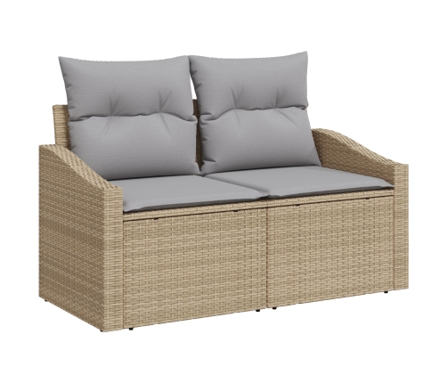 Conjunto de Comedor de Jardín de 7 Piezas con Cojines Beige de Poliratán y Acacia