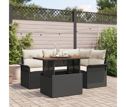 Conjunto de comedor de jardín de 5 piezas con cojines Ratán Negro Acacia