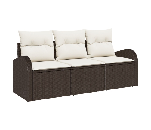 Set de Sofá de Jardín de 3 Piezas con Almohadillas Marrón Poliratán