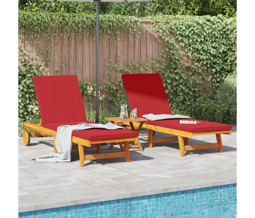 Sillones de sol  2 piezas con ruedas y cojín de madera de acacia maciza