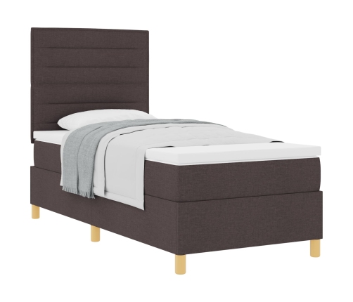 Cama con Box Spring  con Colchón Marrón Oscuro 100x200 cm Tela