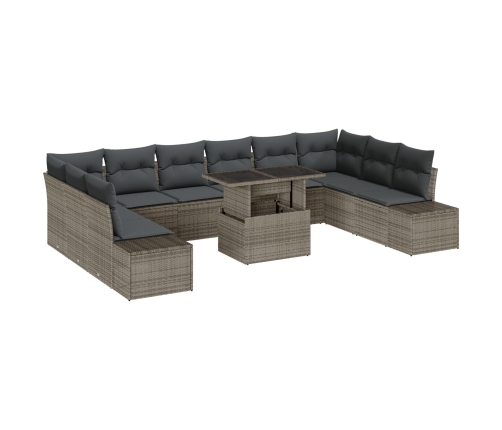 Juego de Sofá de Jardín  11 Piezas Gris Rattan, Cojines de Poliéster