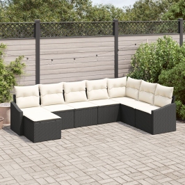 Set de Comedor de Jardín de 8 Piezas con Cojines de Ratán Polietileno Negro
