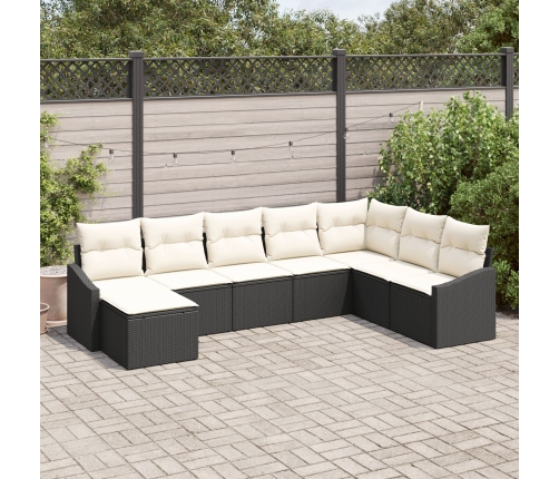 Set de Comedor de Jardín de 8 Piezas con Cojines de Ratán Polietileno Negro