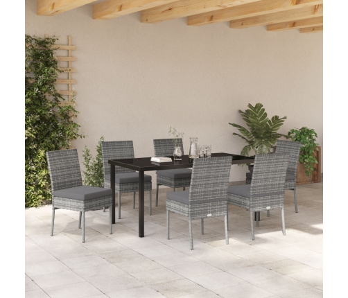 Conjunto de Comedor de Jardín de 7 Piezas  Gris Poliratán