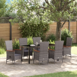 Set de Comedor de Jardín de 7 Piezas  con Cojines Poliratán Gris