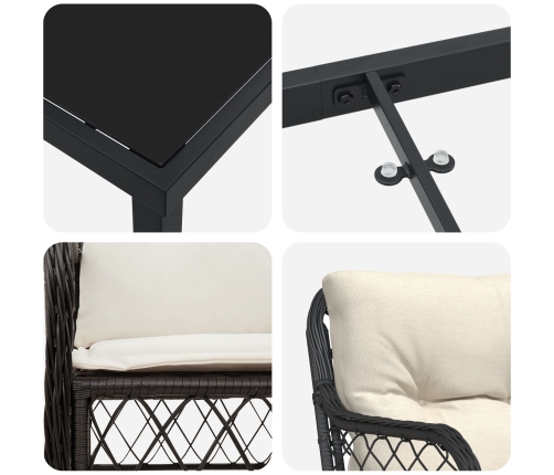 Conjunto de Comedor de Jardín de 9 Piezas  con Cojines Negro Poliratán