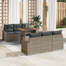 Conjunto de Comedor de Jardín de 7 Piezas con Cojines Gris Ratán Poliéster Acacia