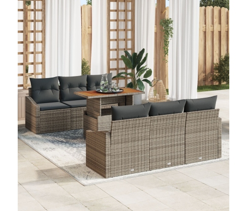 Conjunto de Comedor de Jardín de 7 Piezas con Cojines Gris Ratán Poliéster Acacia