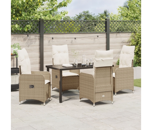 Set de Comedor de Jardín de 5 Piezas con Cojines Beige Poliratán