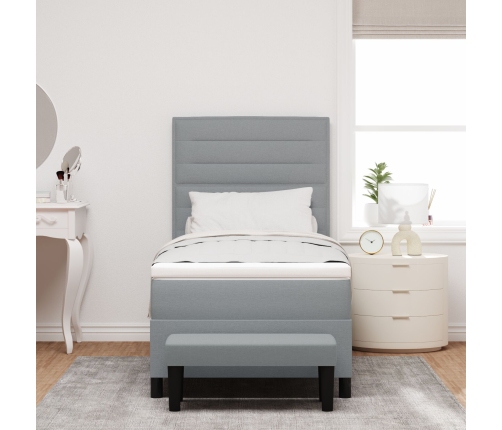 Cama con Box Spring  con Colchón y Banco Gris Claro 90x200 cm Tela