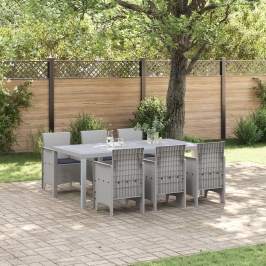 Conjunto de Comedor de Jardín de 7 Piezas con Cojines Gris Claro de Rattan de Poliéster