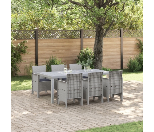 Conjunto de Comedor de Jardín de 7 Piezas con Cojines Gris Claro de Rattan de Poliéster