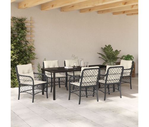 Conjunto de Comedor de Jardín de 7 Piezas con Cojines Negro Poliratán
