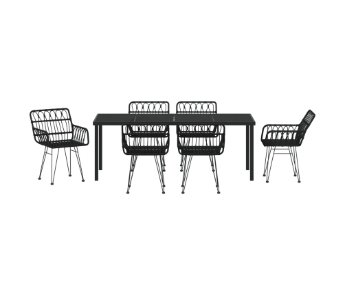Conjunto de Comedor de Jardín  de 7 Piezas Negro Poliratán