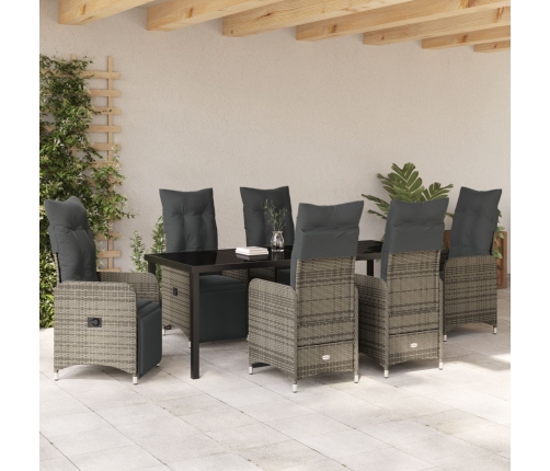 Conjunto de comedor de jardín de 7 piezas con cojines beige de poliratán.