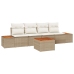 Conjunto de Sofás de Jardín  de 5 Piezas con Cojines Beige de Ratán y Acacia