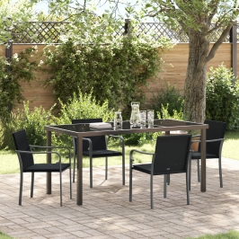 Juego de comedor de jardín de 5 piezas  con cojines de ratán negro