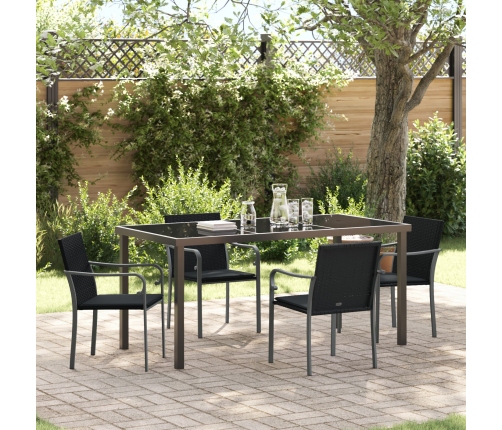 Juego de comedor de jardín de 5 piezas  con cojines de ratán negro