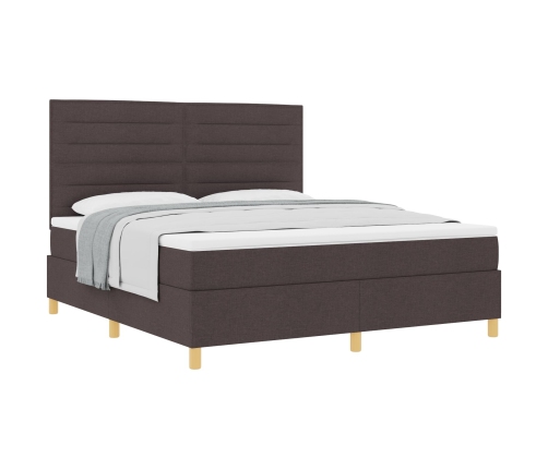 Cama con Somier  con Colchón Marrón Oscuro Super Rey Tela
