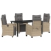 Juego de Comedor de Jardín de 5 Piezas Beige Ratán Poliéster