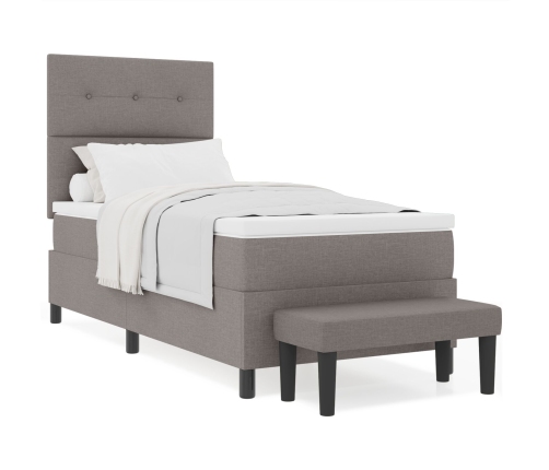 Cama con Somier con Colchón y Banco Taupe 100x200 cm Tela