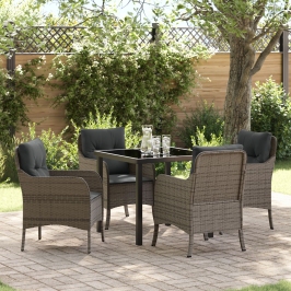 Conjunto de Comedor de Jardín  de 5 Piezas con Cojines Gris Poliratán