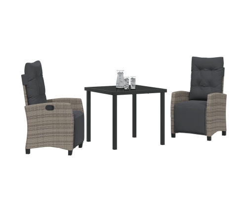Set de Comedor de Jardín de 3 Piezas Gris Ratán PE