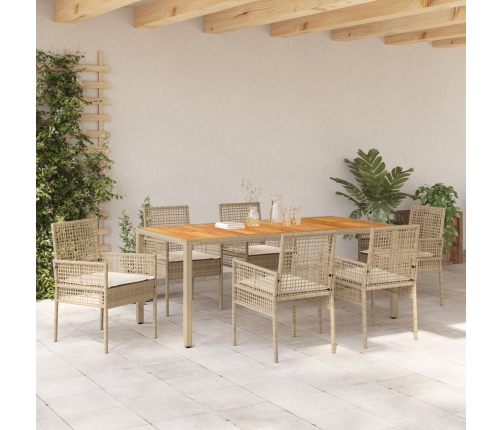 Conjunto de Comedor de Jardín de 7 piezas  con Cojines Beige de Ratán Polipropileno